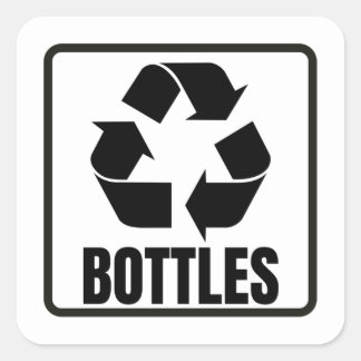 Recycling sign black bottles square sticker