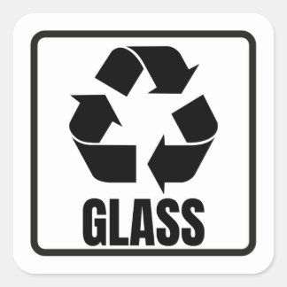 Recycling sign black glass square sticker