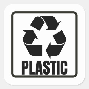 Recycling sign black plastic  square sticker
