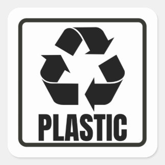 Recycling sign black plastic  square sticker