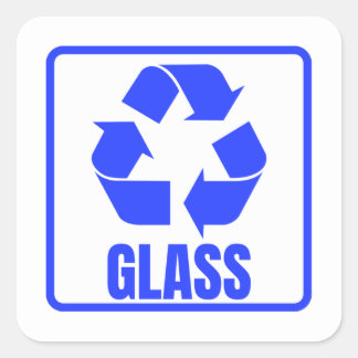 Recycling sign blue glass square sticker
