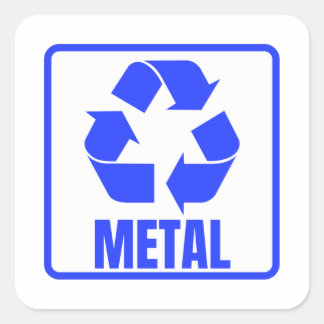 Recycling sign blue metal square sticker