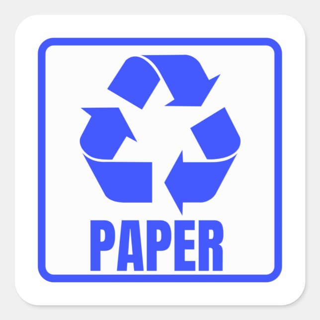 Recycling sign blue paper  square sticker (Front)