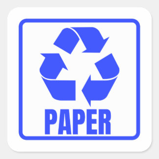 Recycling sign blue paper square sticker