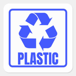 Recycling sign blue plastic square sticker