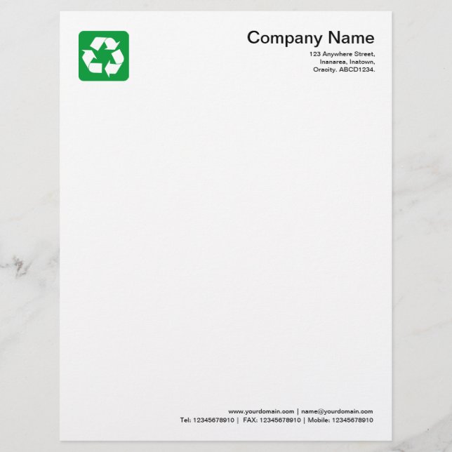 Recycling Symbol - Grass Green Letterhead Template (Front)