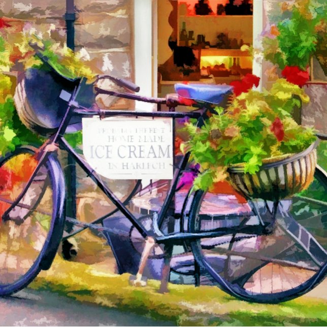 RECYCLING TILE (What to do with your old bicycle - use it to promote your business and decorate it with flowers! )