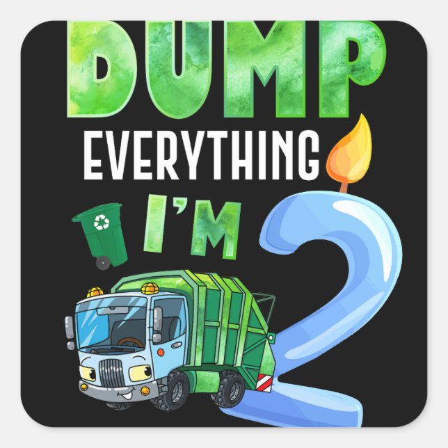 Recycling Trash 2 Years Old Garbage Truck 2nd Square Sticker (Front)