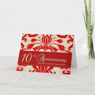 Red 10th Anniversary Business Greeting Card