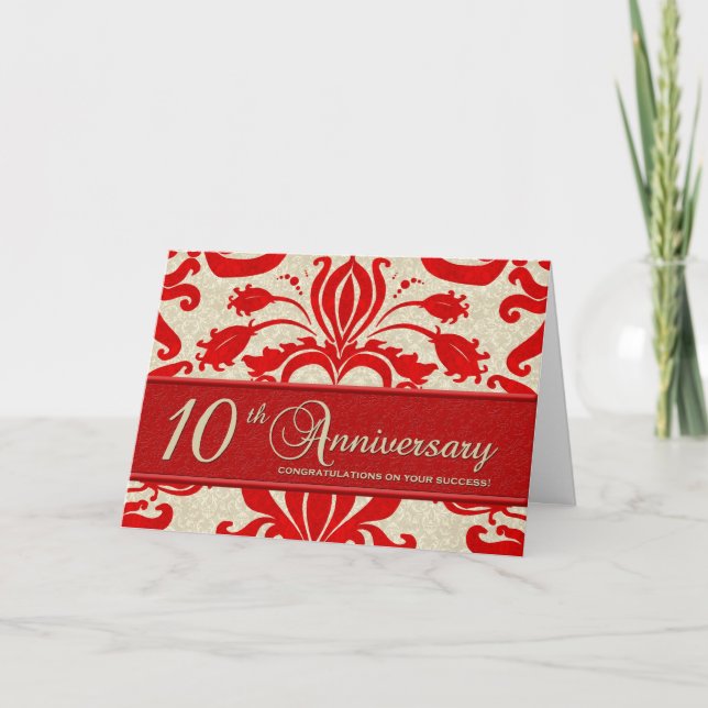 Red 10th Anniversary Business Greeting Card (Front)
