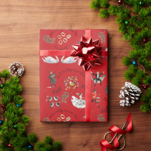Red 12 Days of Christmas Holiday Wrapping Paper
