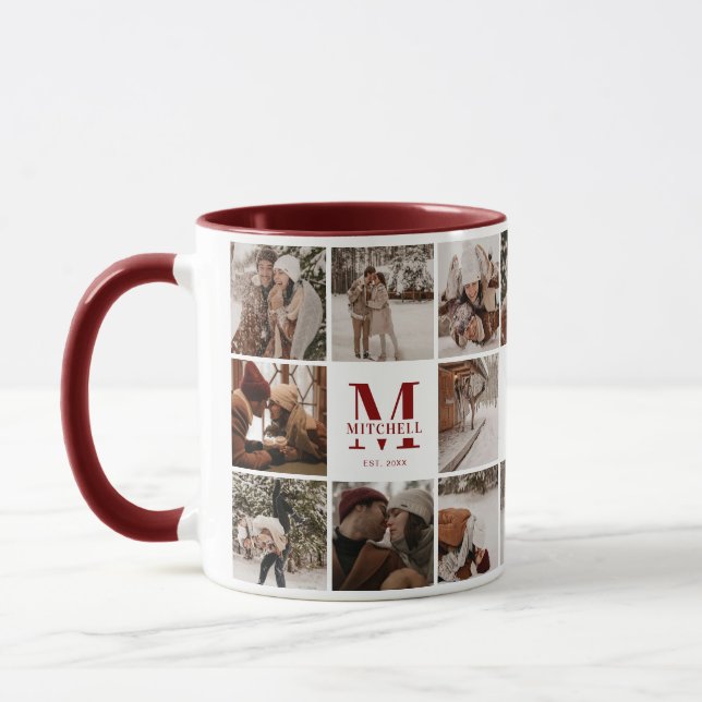 Red 18 Photo Collage Modern Family Personalised Mug (Left)