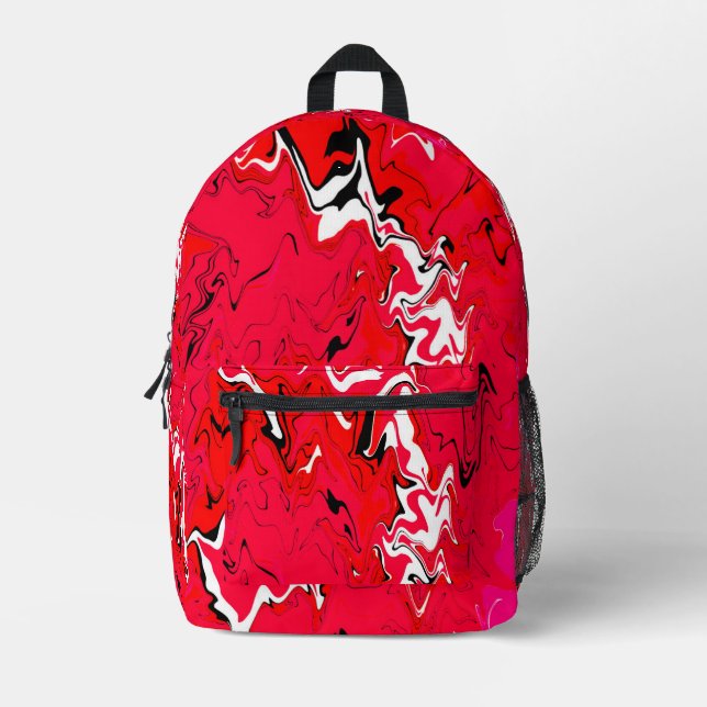 Red #1 Swirl Art Printed Backpack (Front)