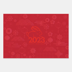 Red 2023 Lunar New Year Rabbit Wrapping Paper Sheet