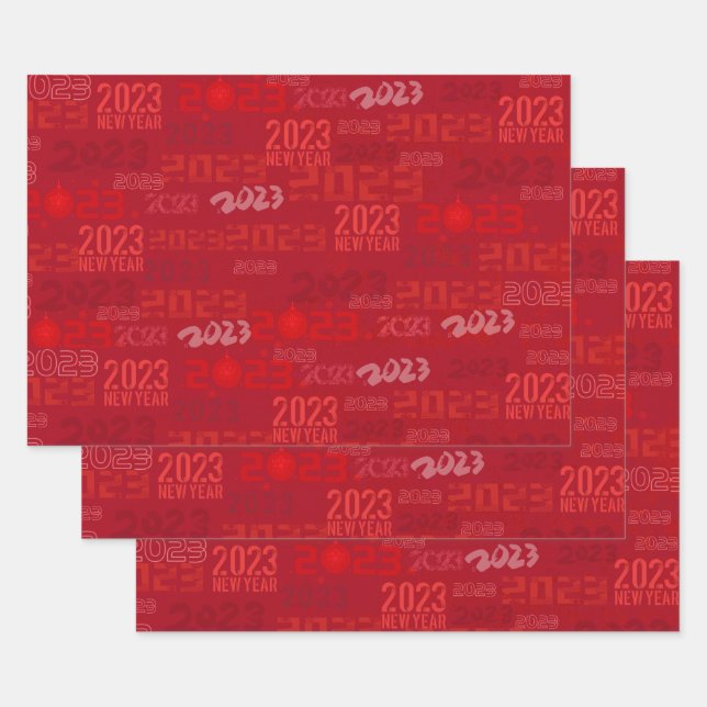 Red 2023 New Year Wrapping Paper Sheets (Set)