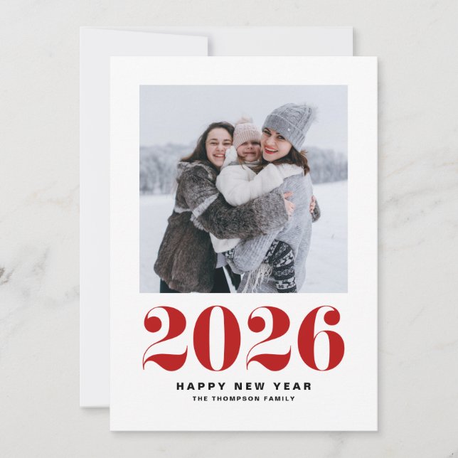 Red 2025 Bold Typography New Year Photo Holiday Card (Front)