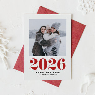 Red 2025 Bold Typography New Year Photo Holiday Card