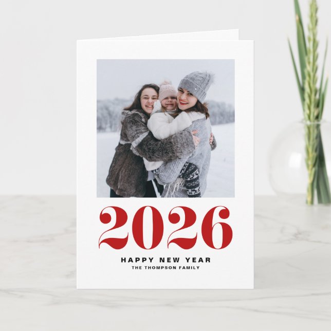 Red 2025 Bold Typography New Year Photo Holiday Card (Front)