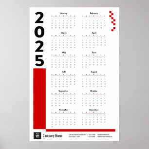 Red 2025 Corporate Wall Calendar Poster