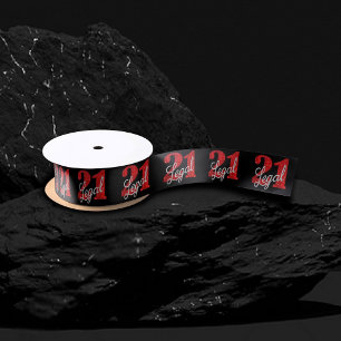 Red 21 and Legal   Modern 21st Birthday Party Satin Ribbon
