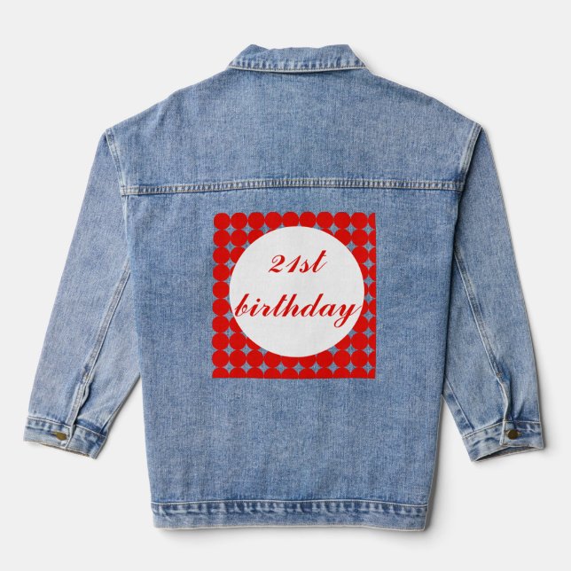Red 21st birthday text circles denim jacket (Back)