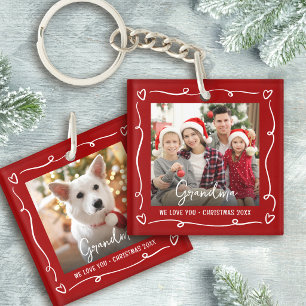 Red 2 Photo Christmas Love You Grandma Fun Doodles Key Ring