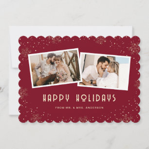 Red 2 Photo Newlywed Happy Holidays Card