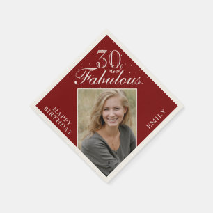 Red 30 and Fabulous Elegant Photo 30th Birthday Napkin