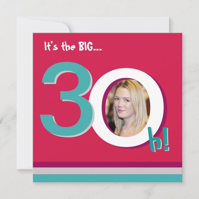 Red 30th Big 3-Oh! Photo Template Birthday Party (Front)