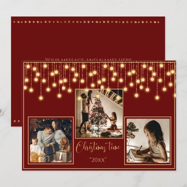 Red 3 Photos Christmas Time Gold Holiday (Front/Back)