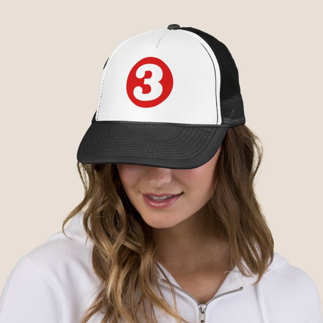 Red "3" trucker hat (In Situ)