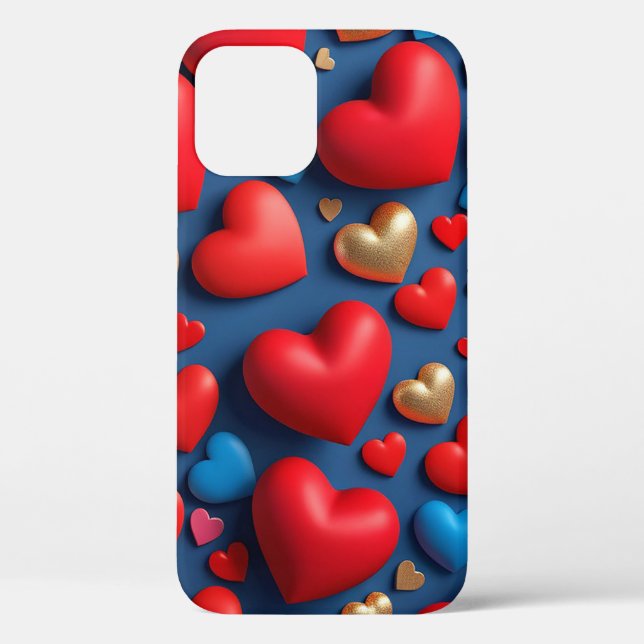 Red 3D Hearts Everyday Protection Grip Daily Use Case-Mate iPhone Case (Back)