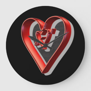 Red 3D Hearts Large Clock