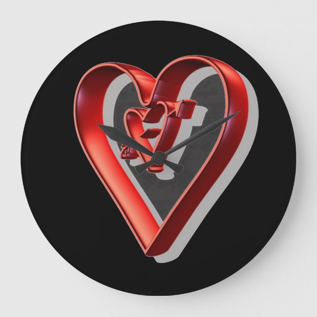 Red 3D Hearts Large Clock (Front)