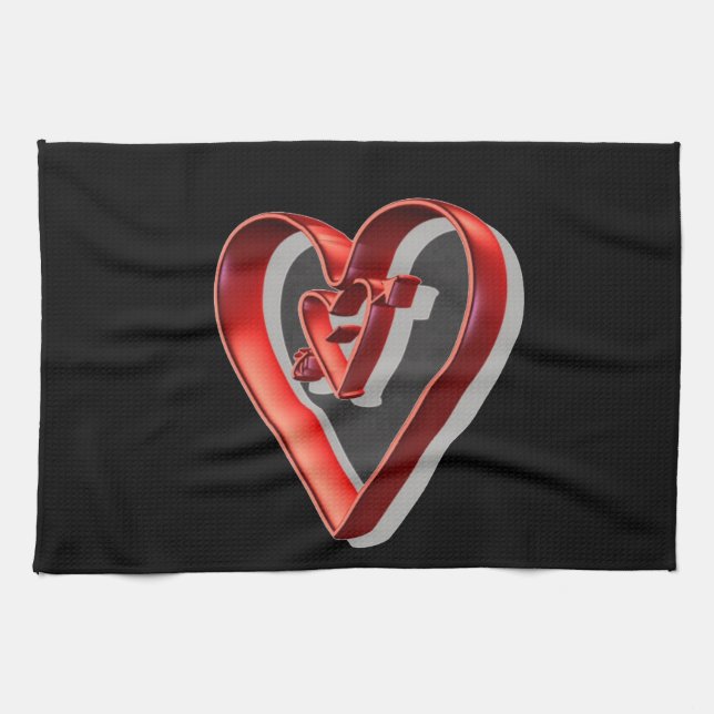 Red 3D Hearts Tea Towel (Horizontal)