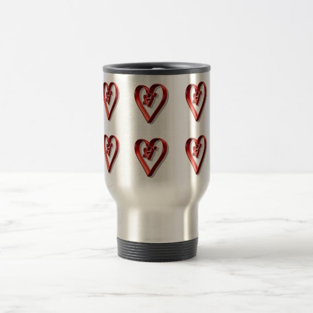 Red 3D Hearts Travel Mug (Center)