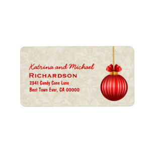 Red 3D Look Christmas Ornament with Bow C01 Label