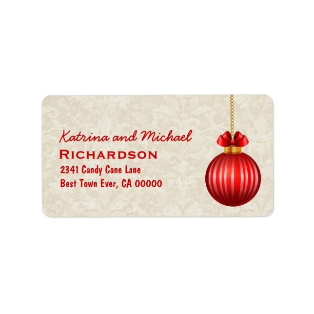 Red 3D Look Christmas Ornament with Bow C01 Label (Front)