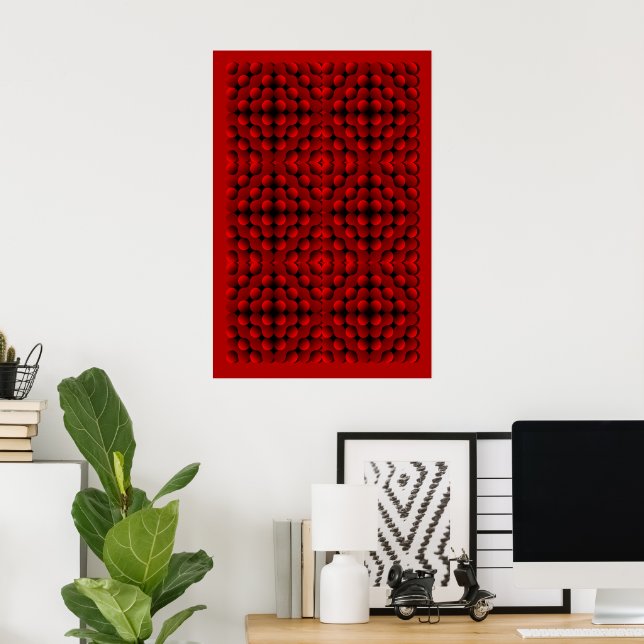 Red 3D Optical Illusion Geometric Spheres Pattern Poster (Home Office)