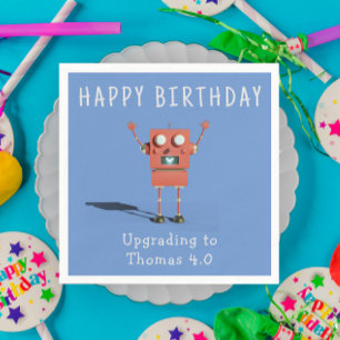 Red 3D robot kids birthday party Napkin