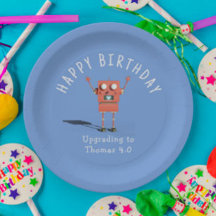 Red 3D robot kids birthday party Paper Plate