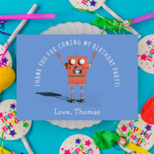 Red 3D robot kids birthday party thank you Card