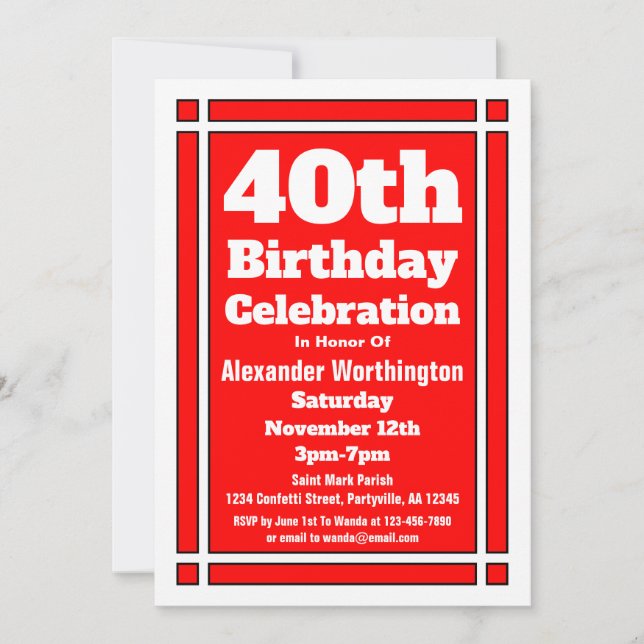 Red 40th Birthday Invitation (Front)