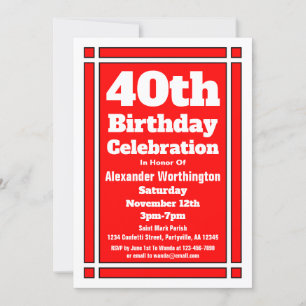 Red 40th Birthday Invitation