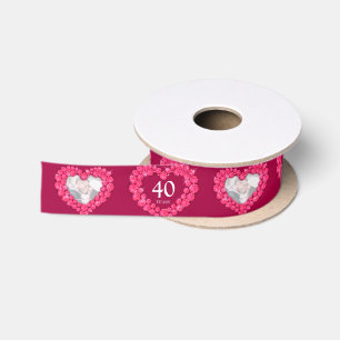 Red 40th ruby wedding anniversary photo heart satin ribbon