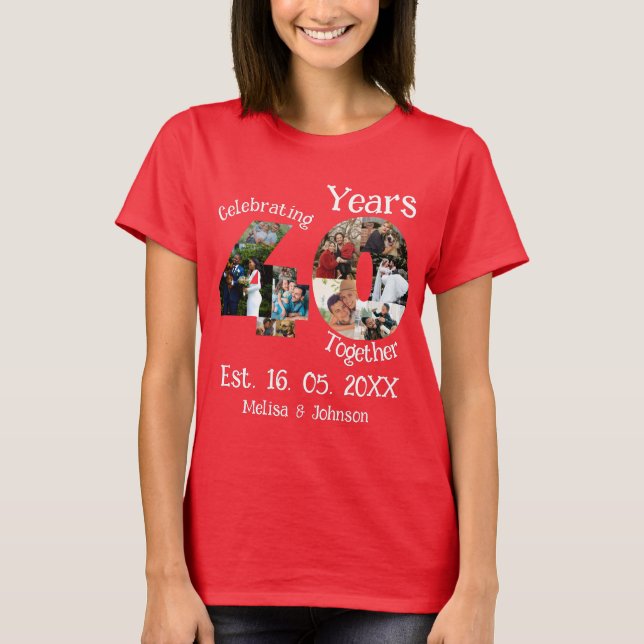 Red 40th Wedding Anniversary 11 Photo Collage T-Shirt (Front)