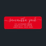 Red 4 LINES Modern Wedding Stylish Return Address<br><div class="desc">4 LINES Christmas holiday Modern Wedding Stylish Return Address label
4 LINES Modern Wedding Elegant Stylish Script Return Address simple label in eyecatching red and white typo with couple family names in handwritten calligraphy and return address in standard classic sans serif font. Perfect for rspv and wedding invitations.</div>