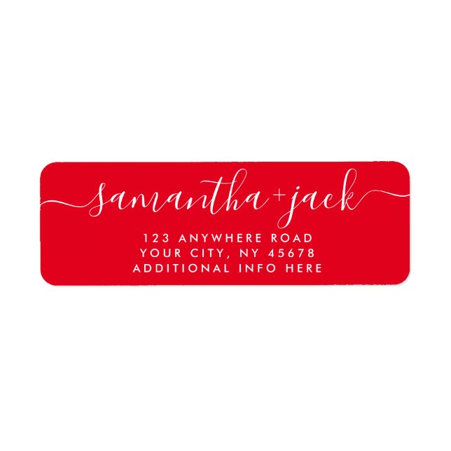 Red 4 LINES Modern Wedding Stylish Return Address (Front)