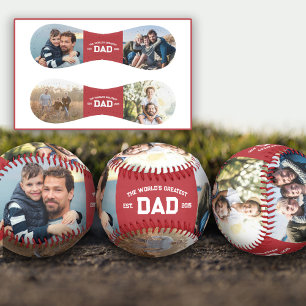 Red 4 Photos Varisty Font World's Greatest Dad Baseball