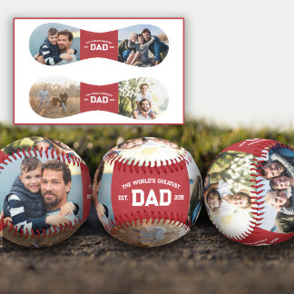 Red 4 Photos Varisty Font World's Greatest Dad Baseball